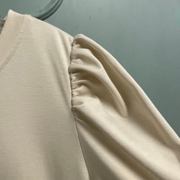 Who What Wear Womens Size Large Cream Tiered Dress 3/4 Sleeve Midi - Picture 3 of 4